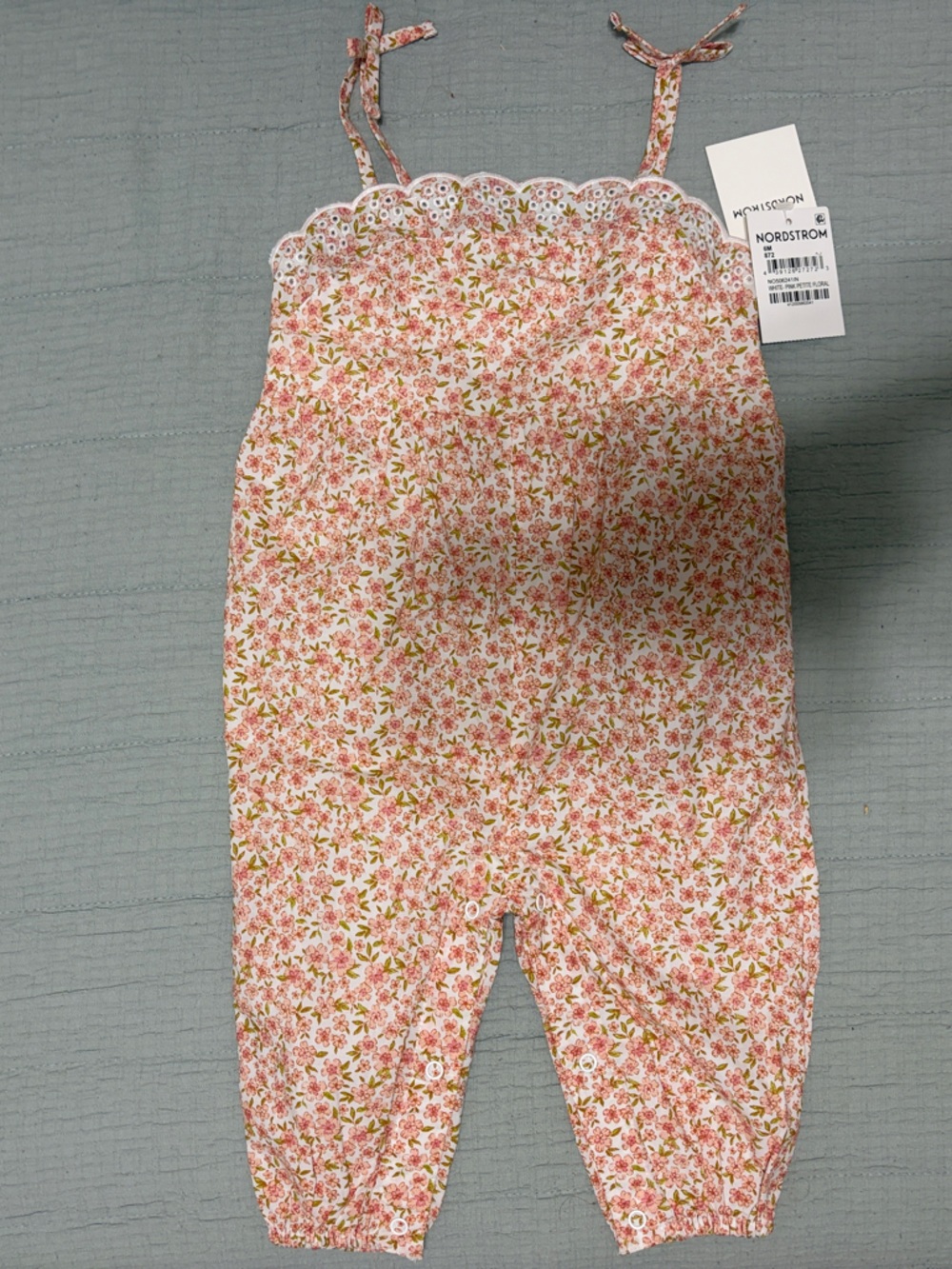 Nordstrom Pink Floral Baby Romper with Lace Trim